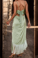 Fringe High-Low Square Neck Cami Dress OutfitFlow